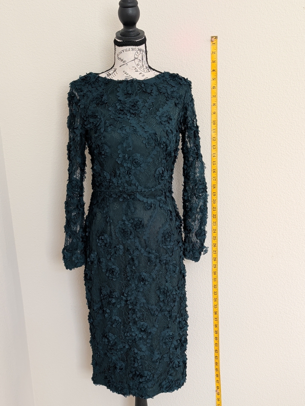 Xscape Teal Long-Sleeve 3D Floral Sheath Dress